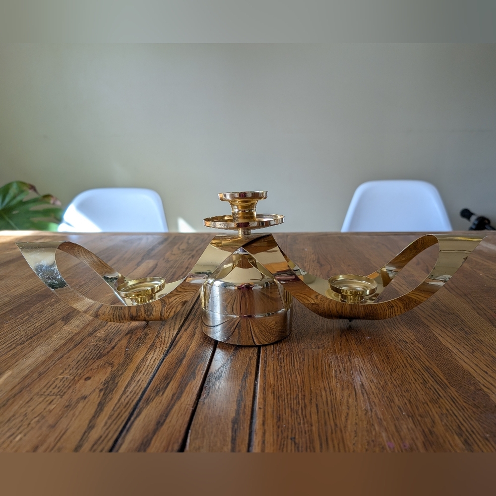 MCM Brass Triple Candle Holder